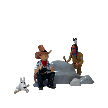 Illustration de Tintin et Milou en Amérique avec un Indien, extrait de la bande dessinée Tintin et Milou en Amérique, par Espace714.