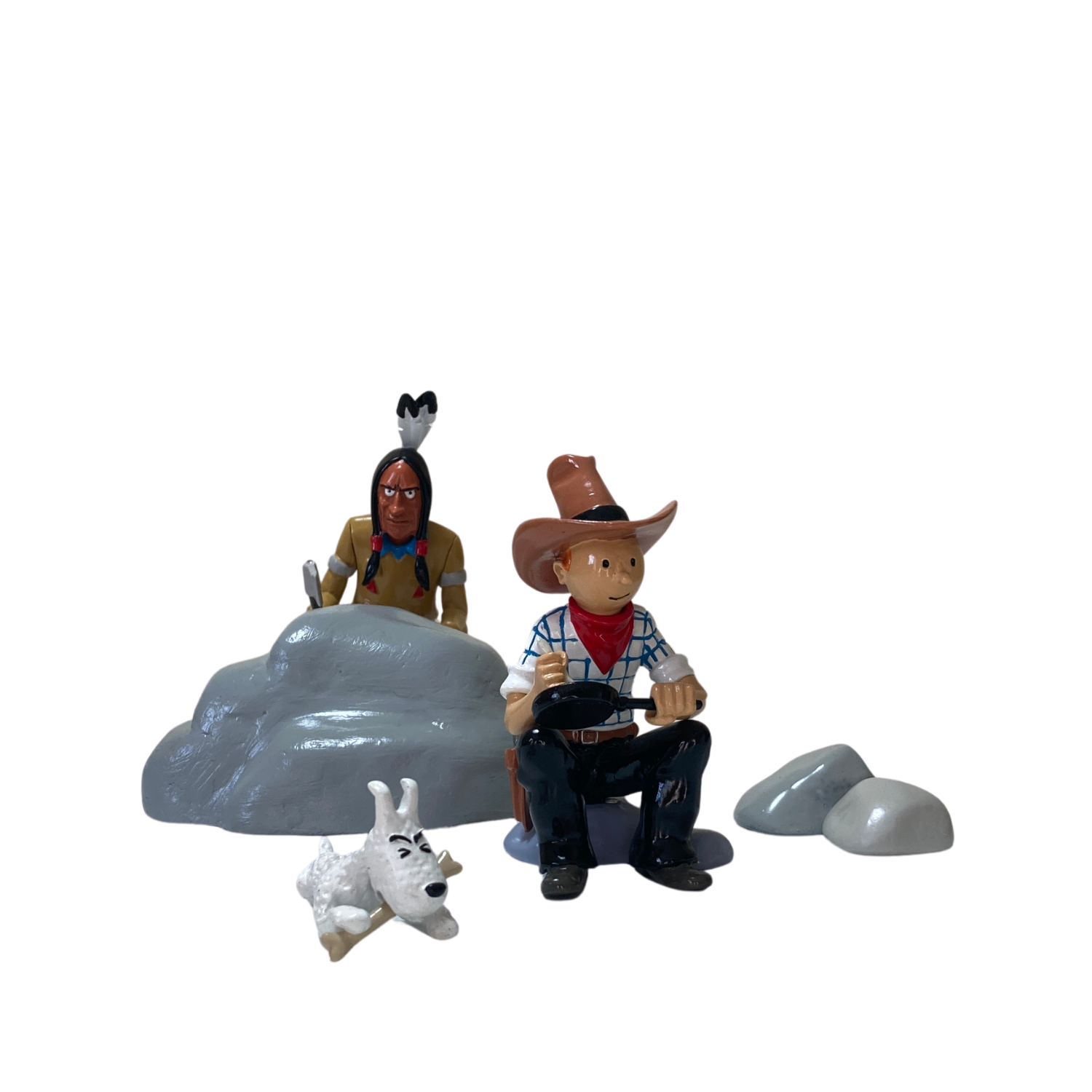 Illustration de Tintin et Milou en Amérique avec un Indien, image colorée et détaillée, publié par Espace714.