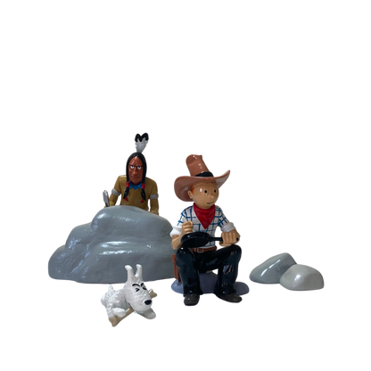Illustration de Tintin et Milou en Amérique avec un Indien, image colorée et détaillée, publié par Espace714.
