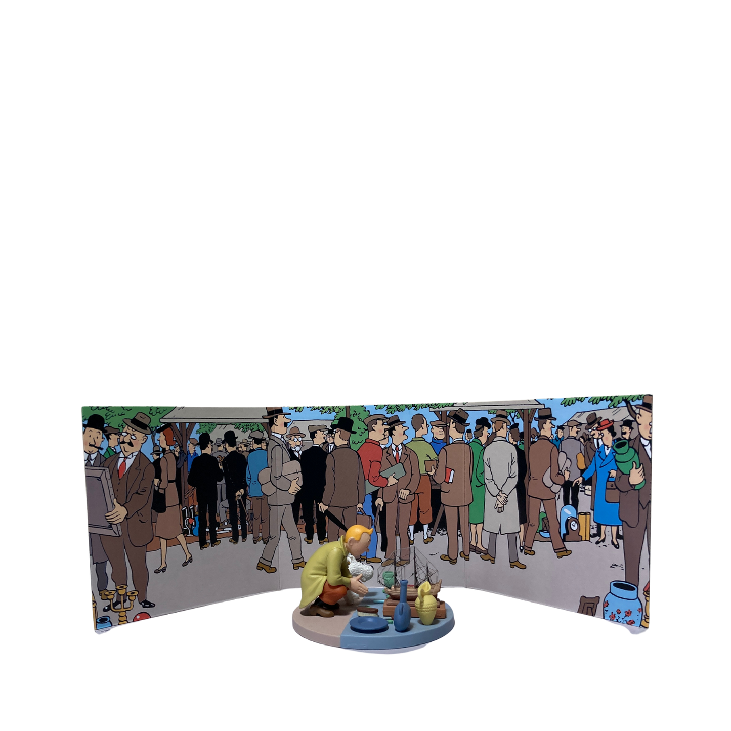 Livre Tintin et Milou, marché aux puces, illustré, édition Espace714, couverture colorée avec Tintin et Milou à la brocante