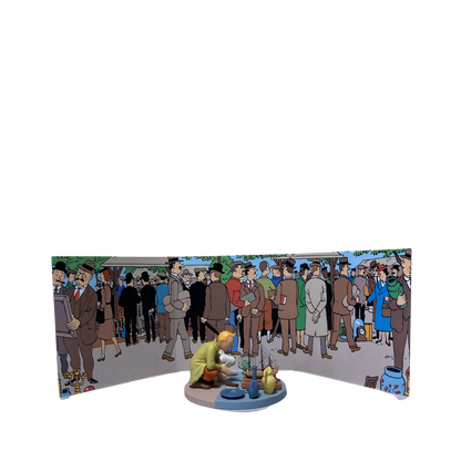 Livre Tintin et Milou, marché aux puces, illustré, édition Espace714, couverture colorée avec Tintin et Milou à la brocante