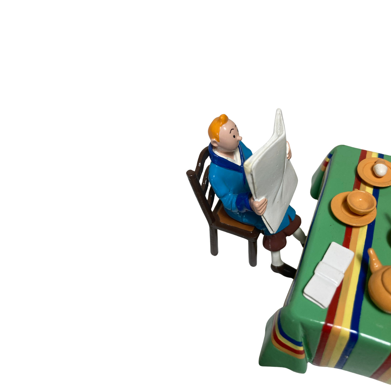 Assiette petit déjeuner Tintin Espace714 avec personnage de Tintin et accessoires pour repas matin.