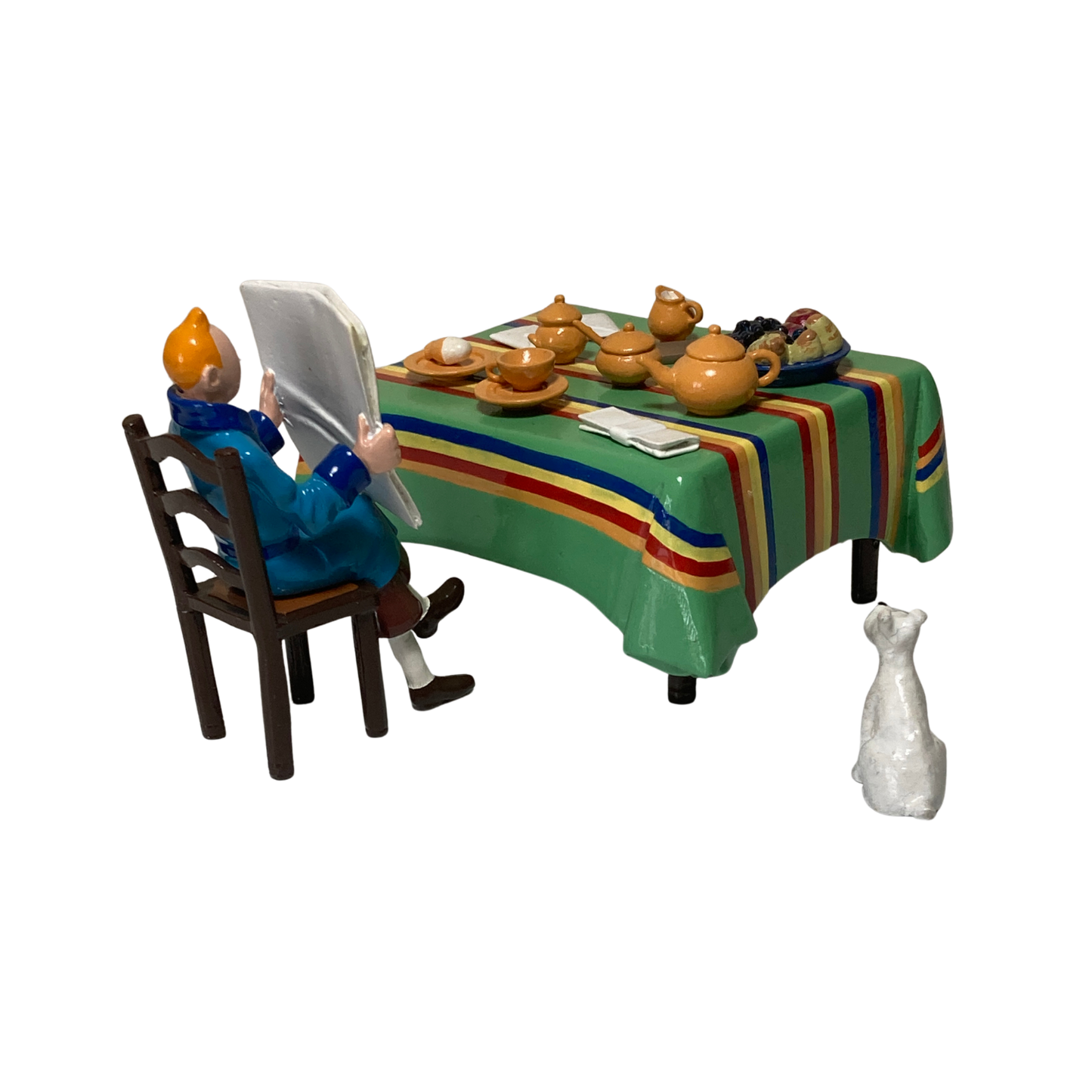 Petit-déjeuner Tintin avec personnage et accessoires, illustration colorée, produit de la marque Espace714.