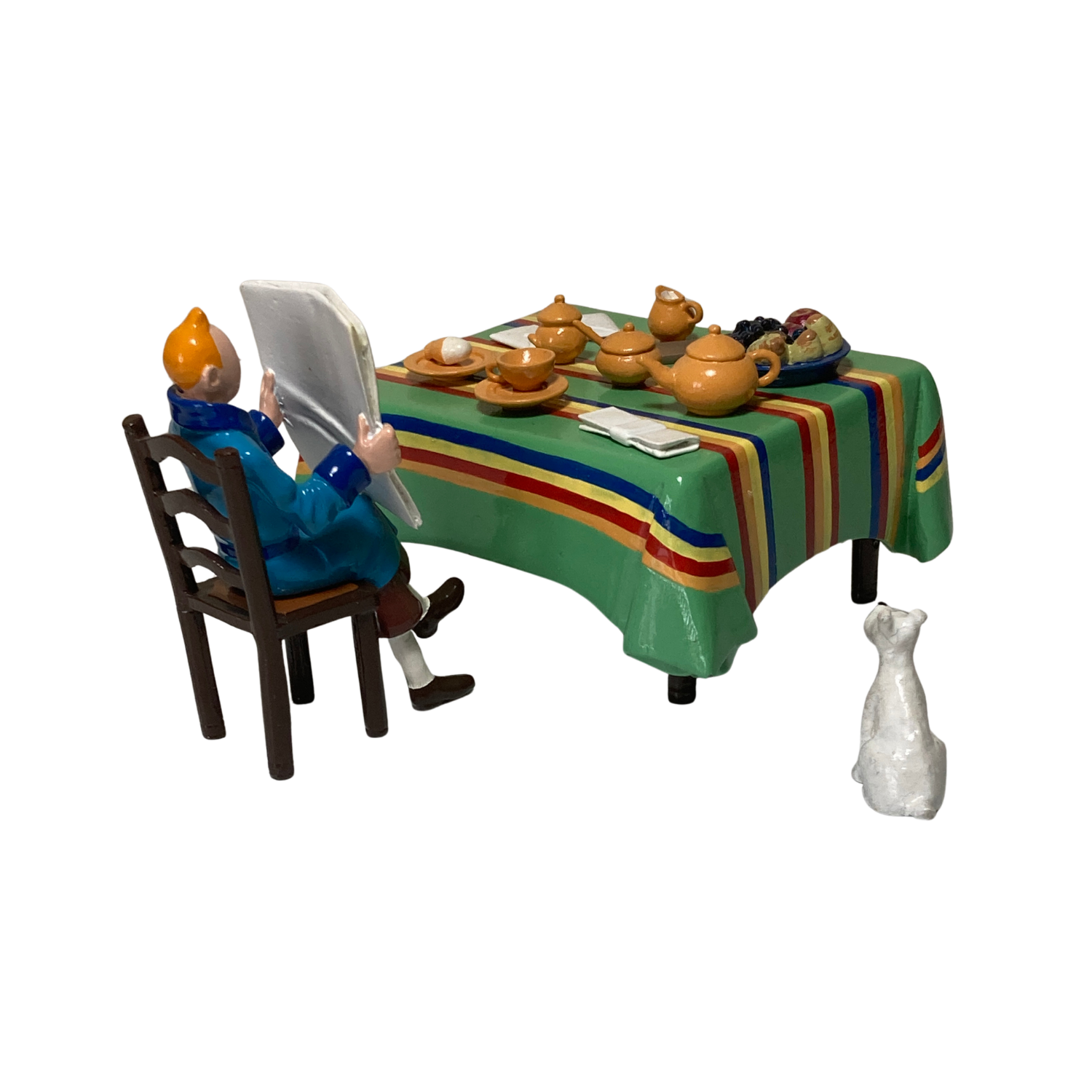 Petit-déjeuner Tintin avec personnage et accessoires, illustration colorée, produit de la marque Espace714.