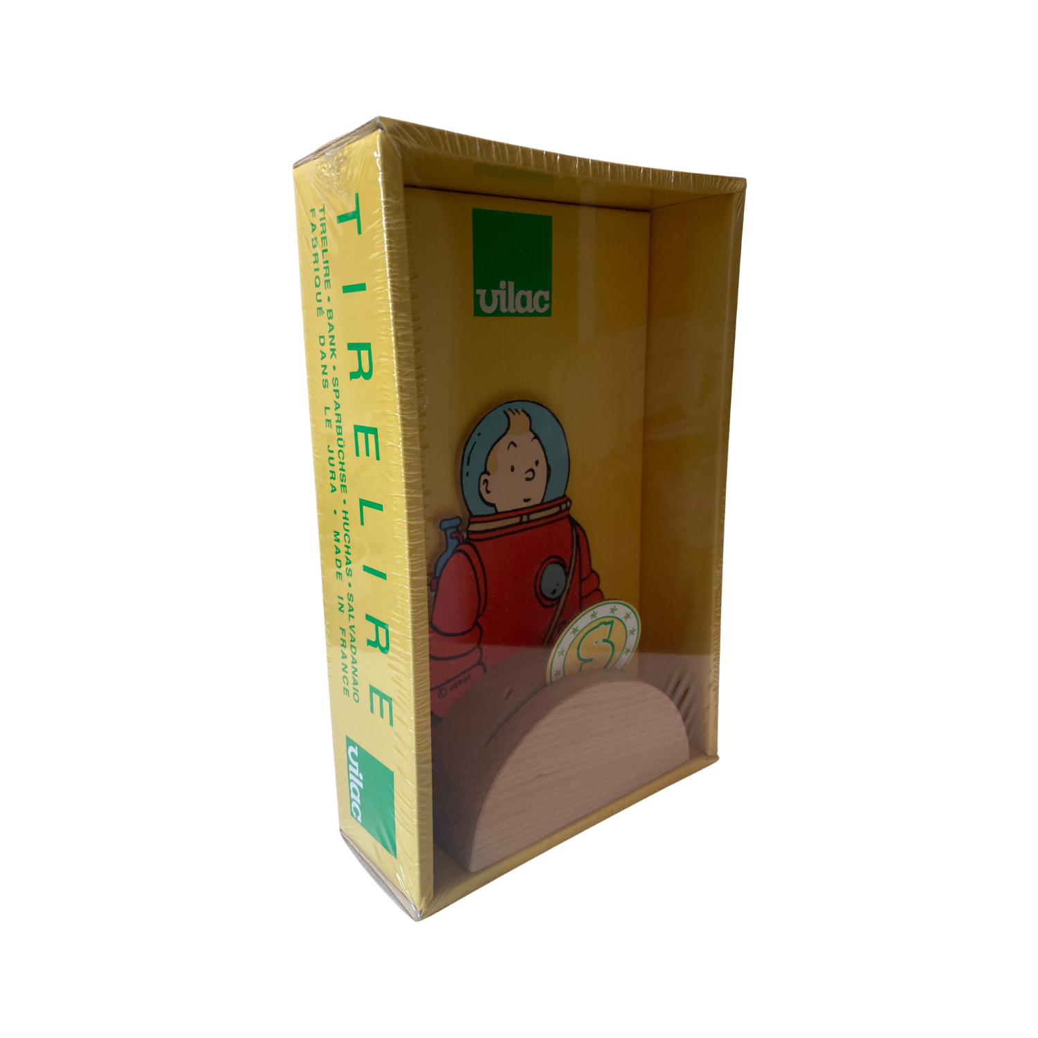 Tirelire Tintin marchant sur la Lune, figurine en céramique de la collection Espace714, décor spatial pour collection ou décoration.