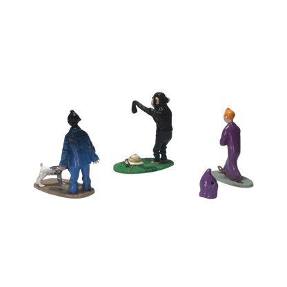 Trio Tintin de Espace714, ensemble de trois figurines ou objets décoratifs inspirés de Tintin, en couleur.